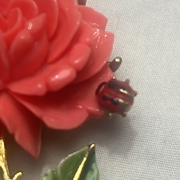 Vintage JJ Rose brooch pin ladybug pink - Picture 5 of 10